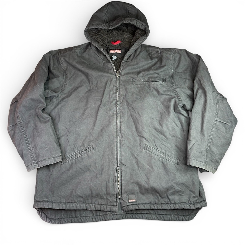 Craftsman Sherpa‎ Lined Hooded Work Jacket XXL Heavy Canvas Insulated Gray 2XL